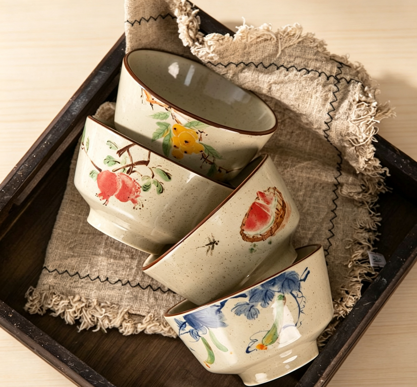Retro Hand-painted Fruit Vegetable Ceramic Rice Bowls