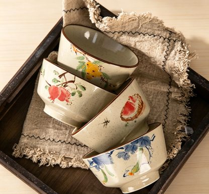 Retro Hand-painted Fruit Vegetable Ceramic Rice Bowls
