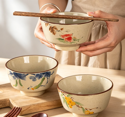 Retro Hand-painted Fruit Vegetable Ceramic Rice Bowls