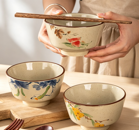 Retro Hand-painted Fruit Vegetable Ceramic Rice Bowls