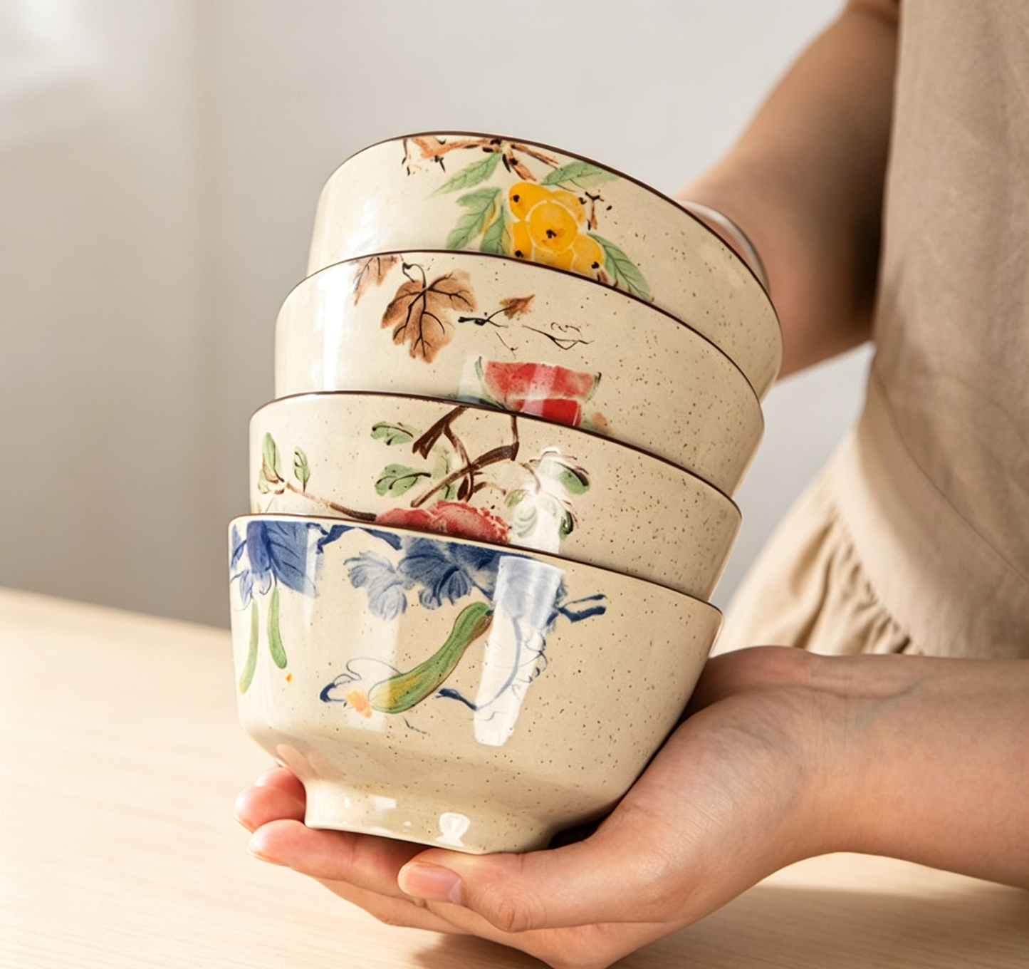Retro Hand-painted Fruit Vegetable Ceramic Rice Bowls