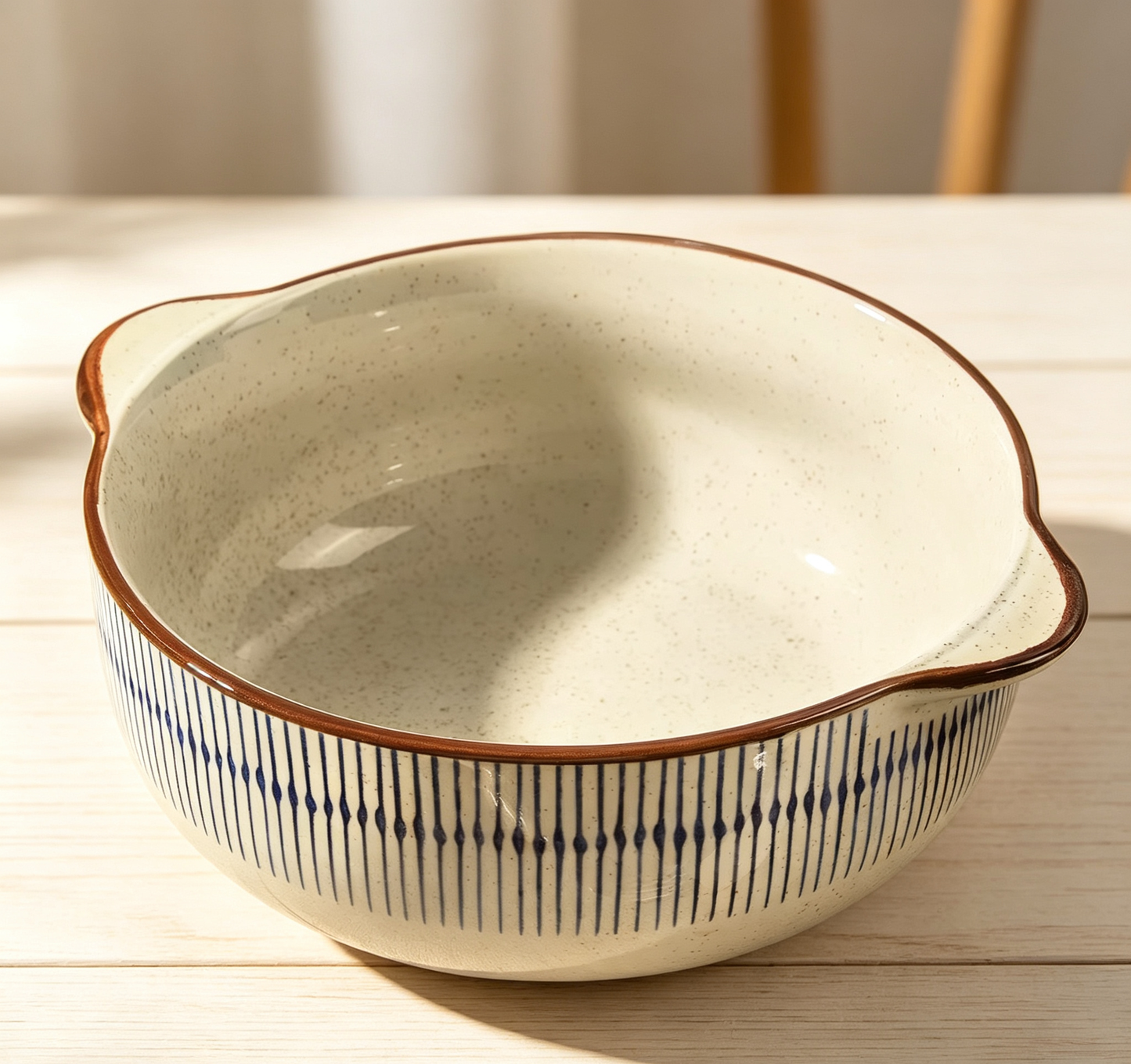 Japanese Striped Double-handle Ceramic Large Bowl