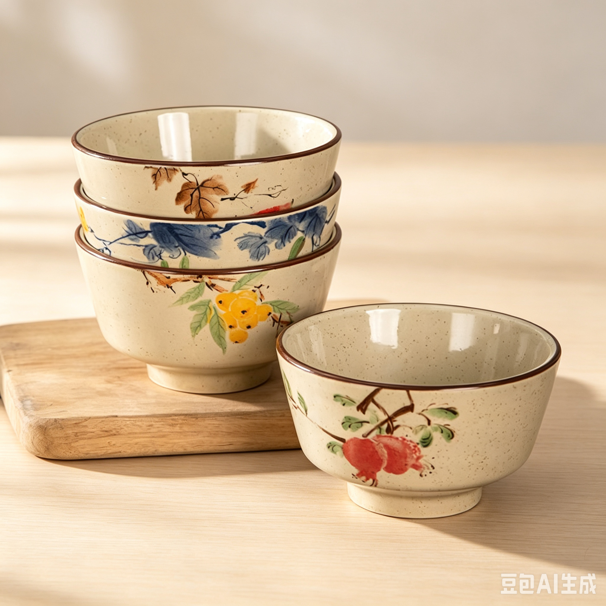 Retro Hand-painted Fruit Vegetable Ceramic Rice Bowls
