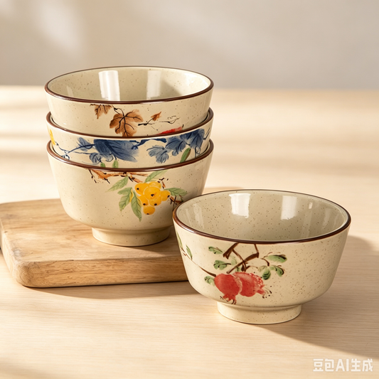 Retro Hand-painted Fruit Vegetable Ceramic Rice Bowls